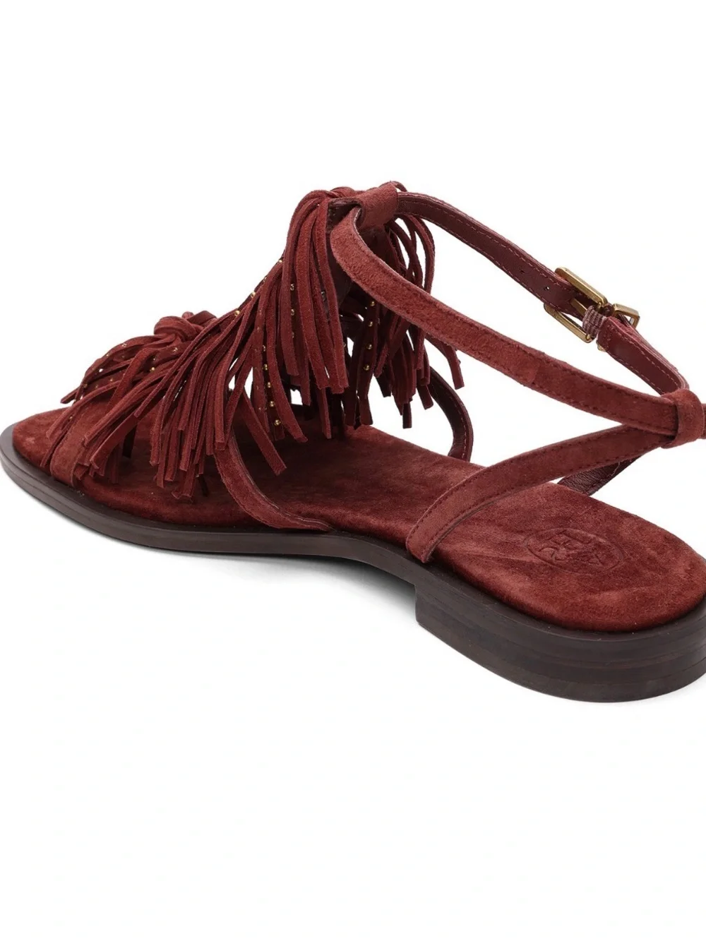 ASH PANIC ROUND Toe flat Fringe Suede Leather Sandal - Burgundy Marsala NEW